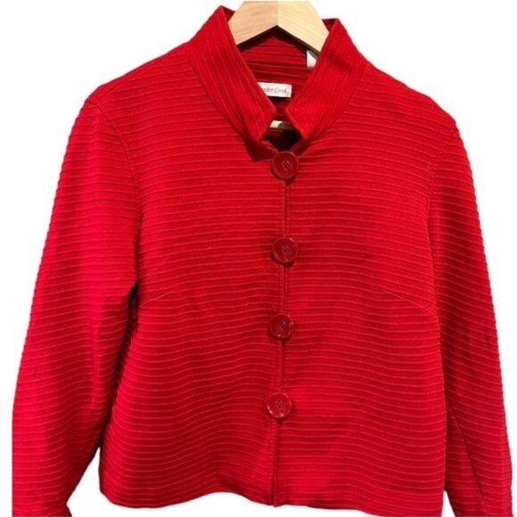 Coldwater Creek Red Ribbed Stripe Jacket with large buttons Size Medium Petite - Picture 3 of 8